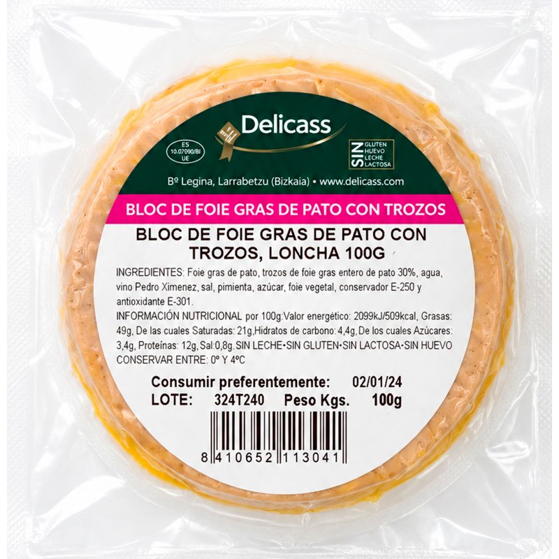 Bloco Foie Gras Pato Com Pedaços Fatiado 100 g