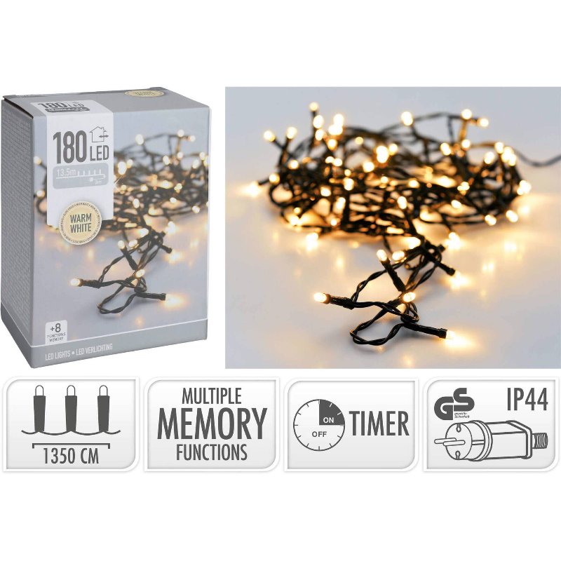 Conjunto 180 Luzes Led Branco Quente 8 Funções