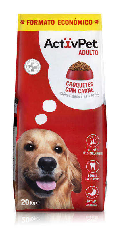Comida Seca Para Cão Adulto Croquetes Com Carne Activpet 20Kg