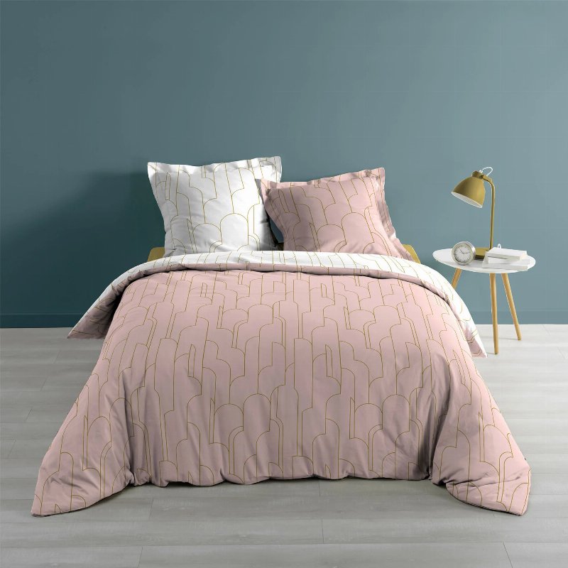 Hkh Jogo Cama 3 Peças Estampado Metalizado Allover Domea Rosa Dourado