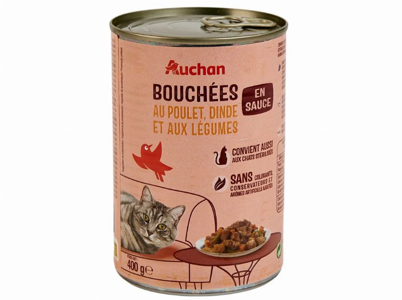Comida Húmida Para Gato Auchan Pedaços Em Molho Com Frango Com Peru E Com Legumes 400 g