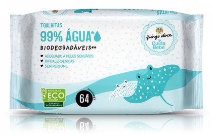Toalhitas 99% Água E Biodegradáveis Cuida Bebé 64Un
