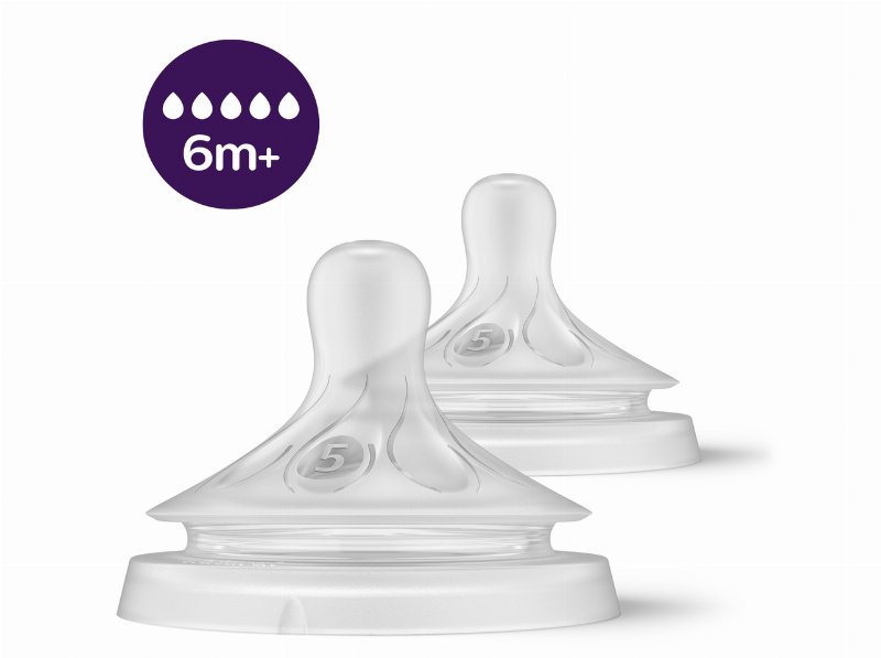 Tetina Natural Avent Silicone Fluxo5 6M+ 2Un