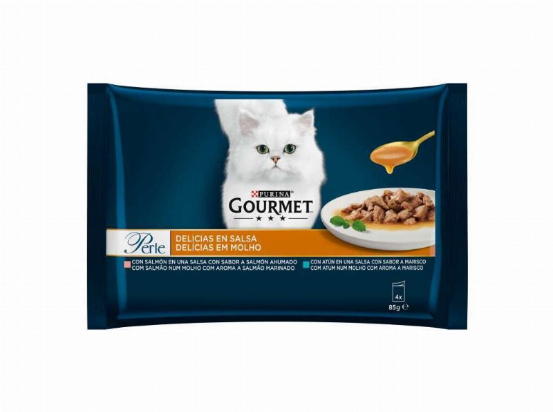 Comida Húmida Para Gato Gourmet Perle Delícias Em Molho Com Peixe 4X85 g