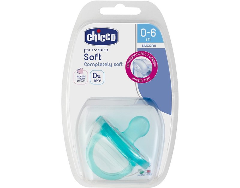 Chupeta Soft Chicco Silicone Azul 0-6Meses 1Un