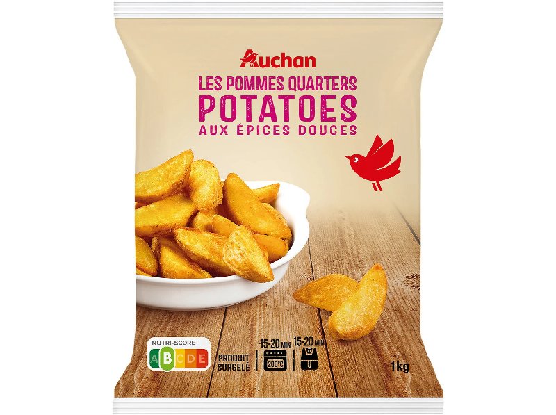 Batata Pré-Fritas Auchan Quartos Com Pele Para Forno E Airfryer 1 kg