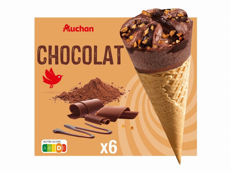 Gelado Cone Auchan Chocolate 6X120 ml