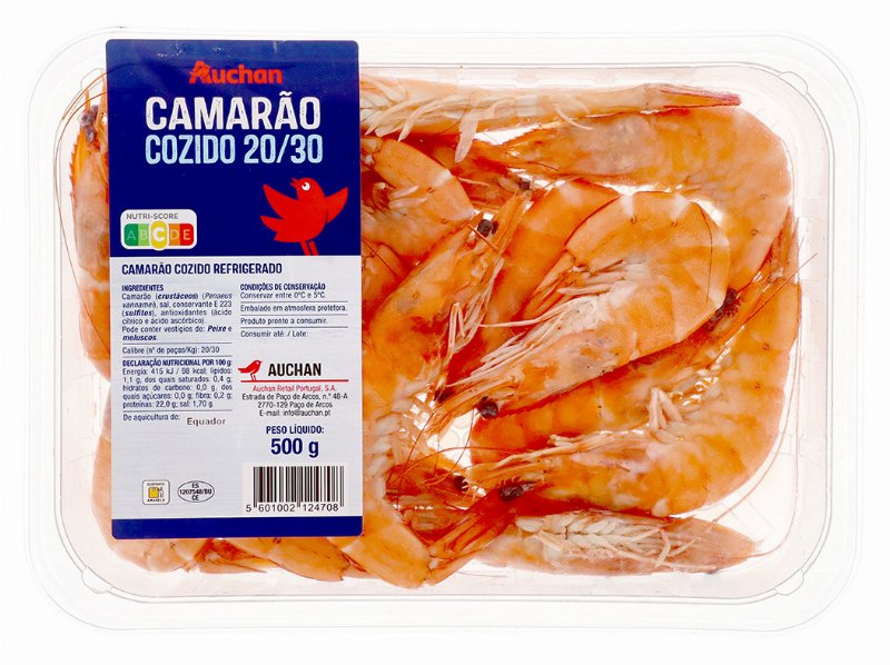 Camarão Cozido Vannamei 20/30 Auchan 500 gr