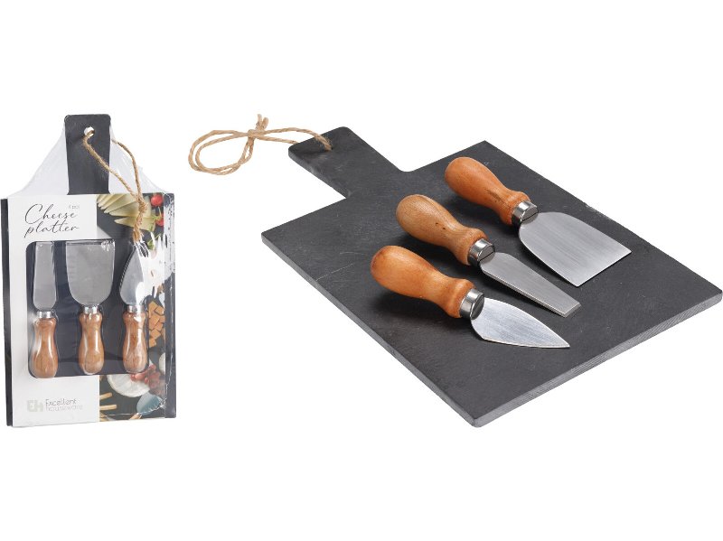 Conjunto Para Queijo Ardósia 4 Peças