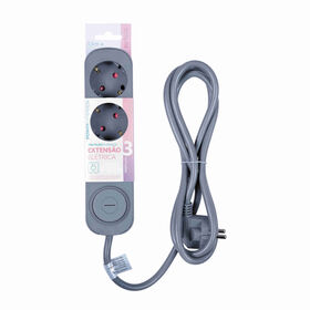 Bloco 3 Tomadas Com Interruptor 1,5M Cinza Marshmallow 1 Un