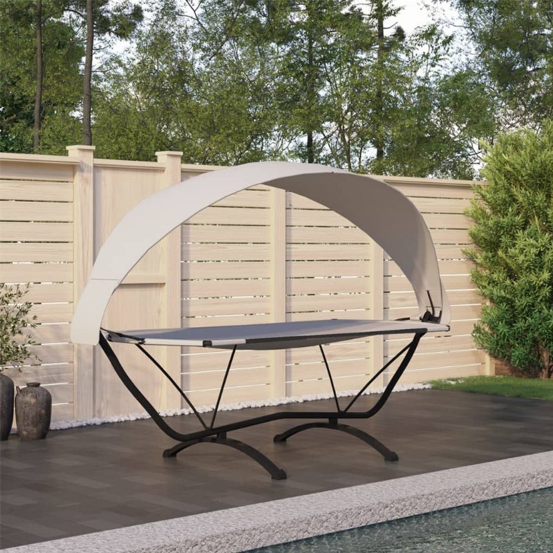 Hkh Espreguiçadeira Exterior C/ Toldo Aço E Tecido Oxford Cor - Creme