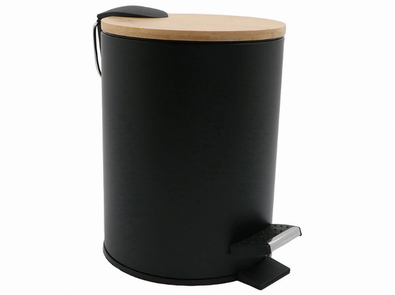 Caixote Lixo Metal Actuel Preto Tampa Bamboo 3 l