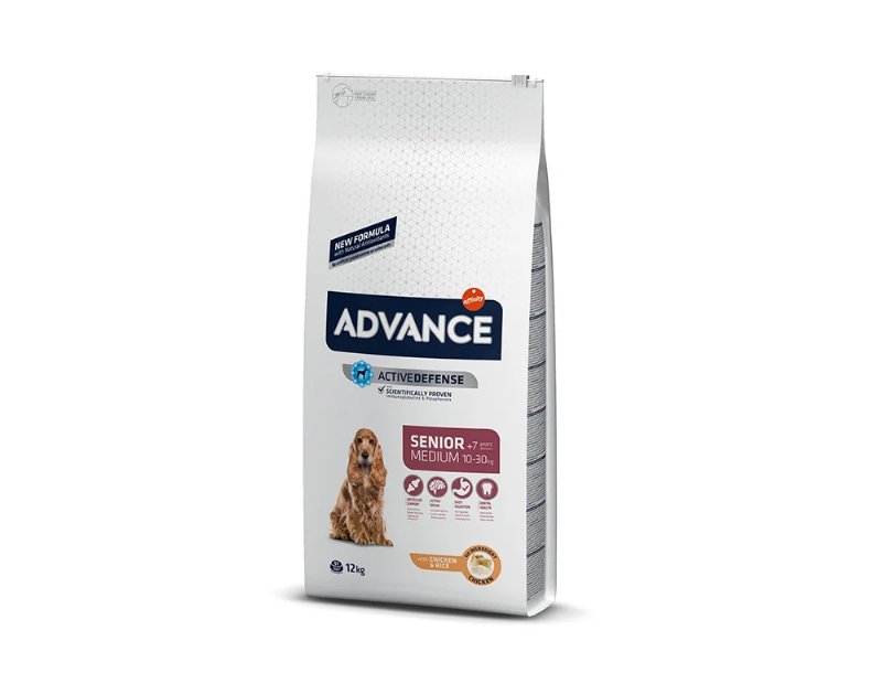 Ração Cão Advance Médio Sénior Frango 12 kg