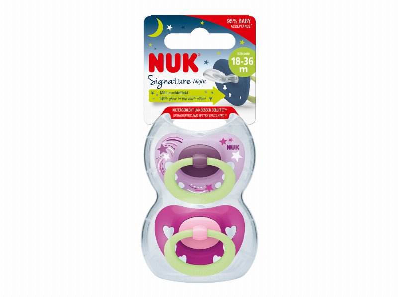 Chupeta Signature Nuk Night Silicone 18-36M 2Un