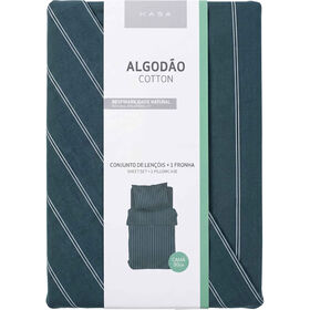 Conjunto De Lençóis Algodão 280X260Cm Riscas Verdes Kasa