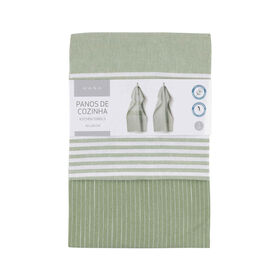 Conjunto 2 Panos Cozinha Verde Riscas Kasa