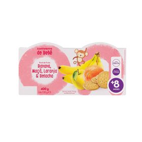 Puré De Fruta Banana, Maçã, Laranja E Bolacha +8M Continente Do Bebé 4 X 100 gr