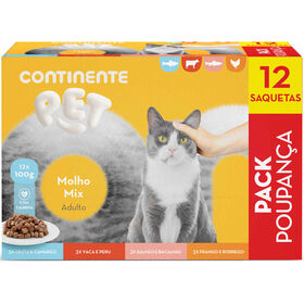 Comida Húmida Para Gato Adulto Pedaços Em Molho Mix Saquetas Continente Pet 12 X 100 g