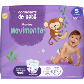 Fraldas Movimento 11-16 kg T5 Continente Do Bebé 44 Un