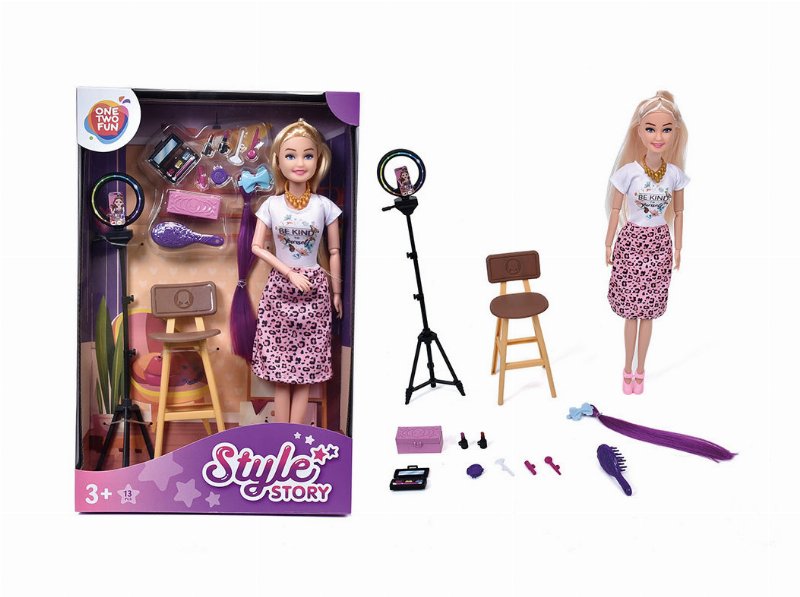 Set Boneca One Two Fun Com Acessórios De Maquilhagem