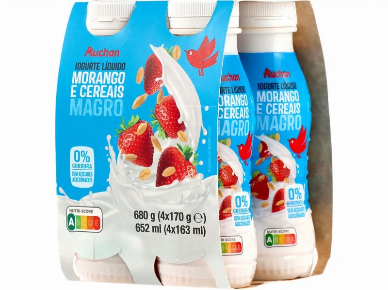 Iogurte Auchan Líquido Magro Morango E Cereais 4X170 g