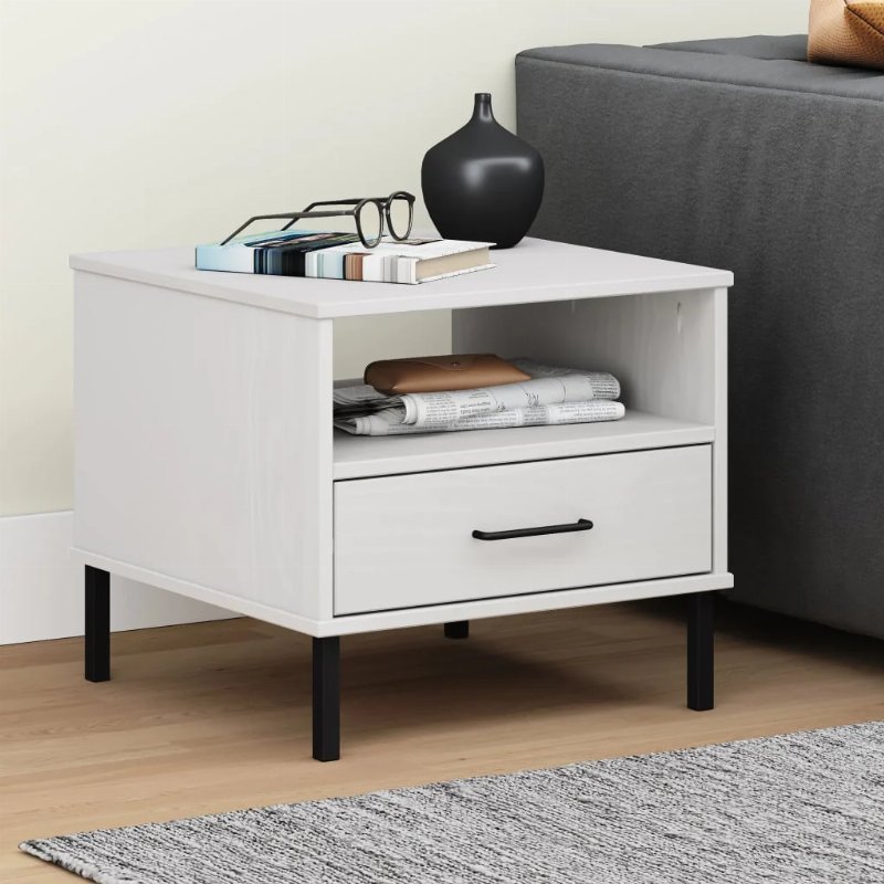 Hkh Mesa De Cabeceira Com Pernas De Maciço Oslo Em Metal - Branco