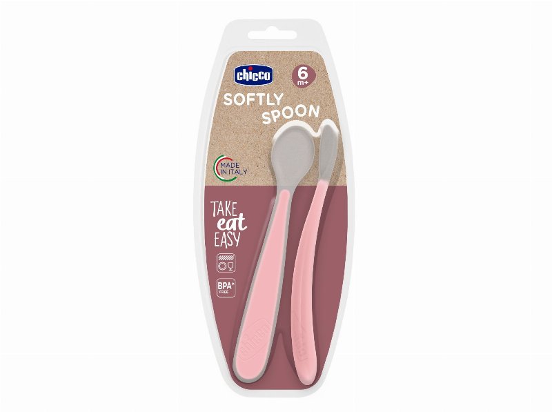 Colher Chicco Silicone 6M+ Rosa 2Un