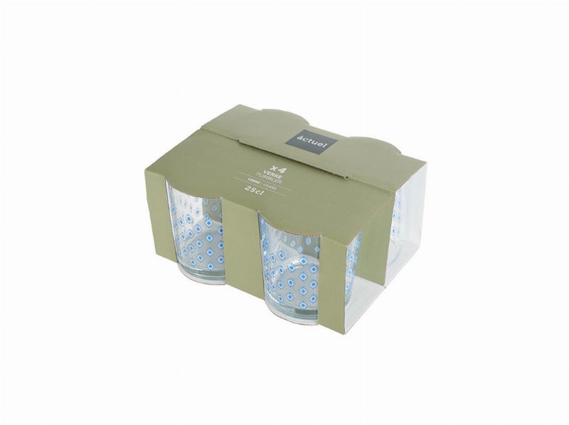 Conjunto De 4 Copos Vidro Actuel Azul 7.8X8.7Cm 25 cl