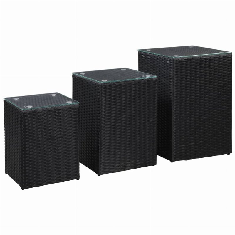 Hkh Conjunto De 3 Mesas De Apoio Com Tampo De Vidro Vime Pe Preto