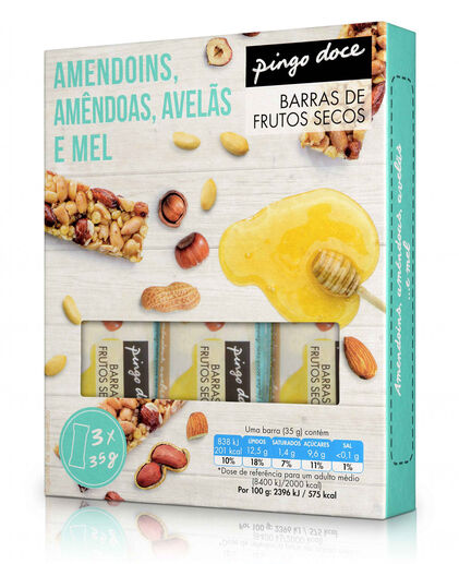 Barras De Amendoins, Amêndoas, Avelãs E Mel Pingo Doce 0.105Kg