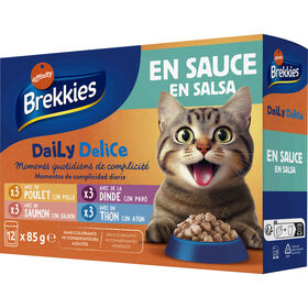Comida Húmida Para Gato Adulto Frango, Peru, Salmão E Atum Em Molho Affinity Brekkies 12 X 85 g
