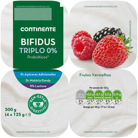 Iogurte Bifidus Triplo 0% Frutos Vermelhos Sem Lactose Continente 500 gr (4 Un)