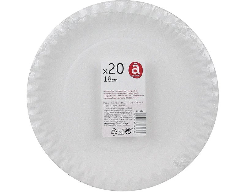 Pratos Cartão Biodegradável Actuel 18Cm Pack 20 Unidades