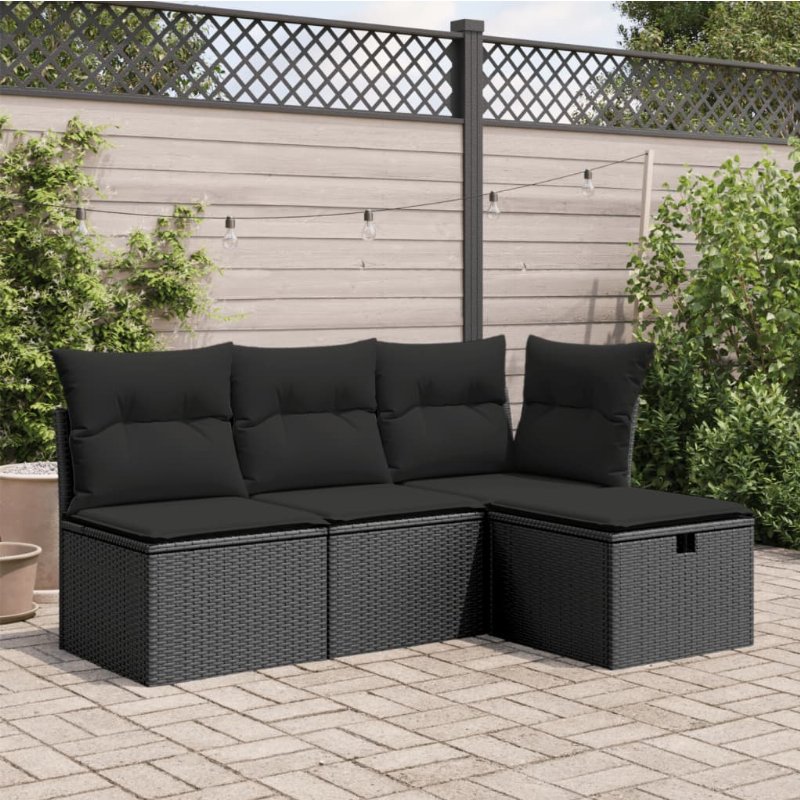 Hkh Banco De Jardim Com Almofadão 55X55X37 Cm Vime Pe - Preto