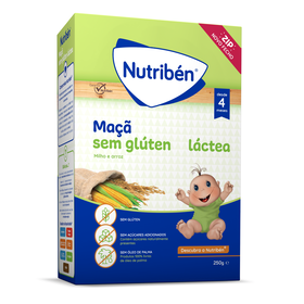 Papa Infantil Farinha Láctea Maçã +4M Sem Glúten Nutribén 250 gr