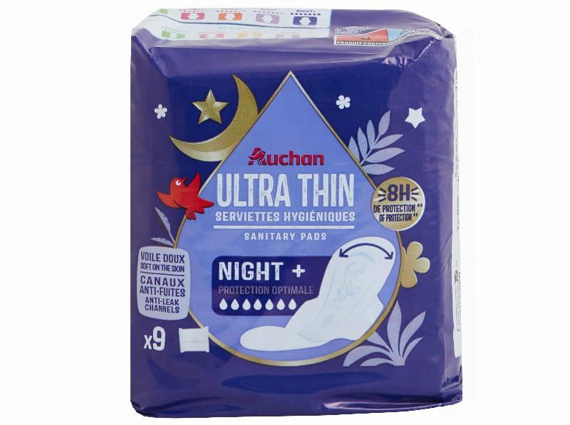 Pensos Higiénicos Auchan Ultra Finos Noite+ C/Abas Bolsa 9Un