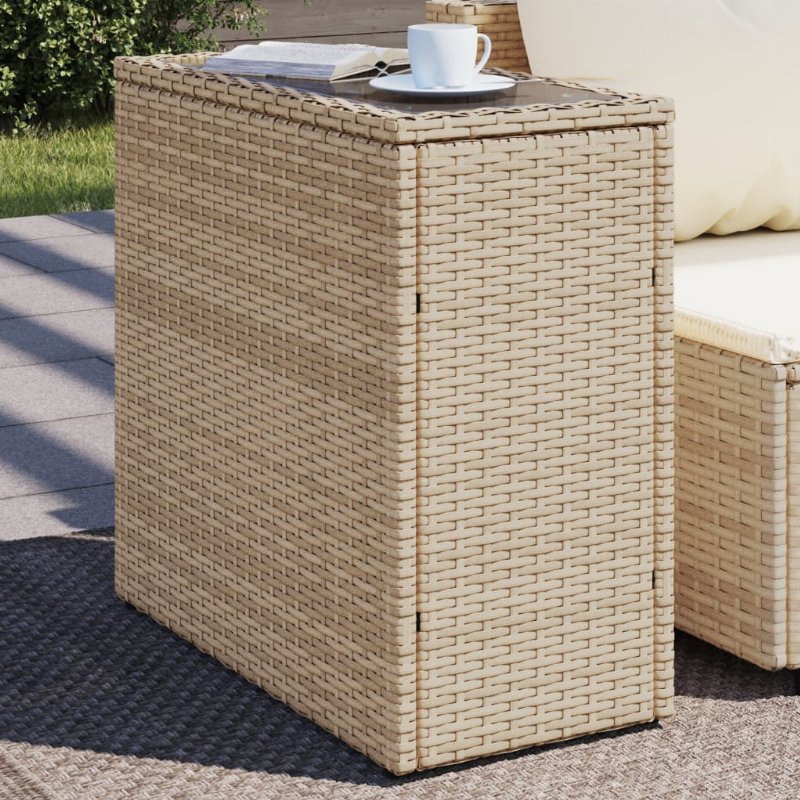 Hkh Mesa De Apoio Jardim C/ Tampo Vidro 58X27,5X55 Cm Vime Pe - Bege