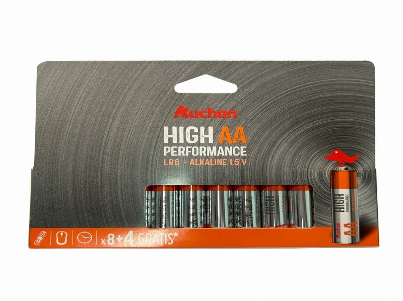 Pilhas Alcalinas Auchan Aa Lr06 1.5V 8+4 Unidades
