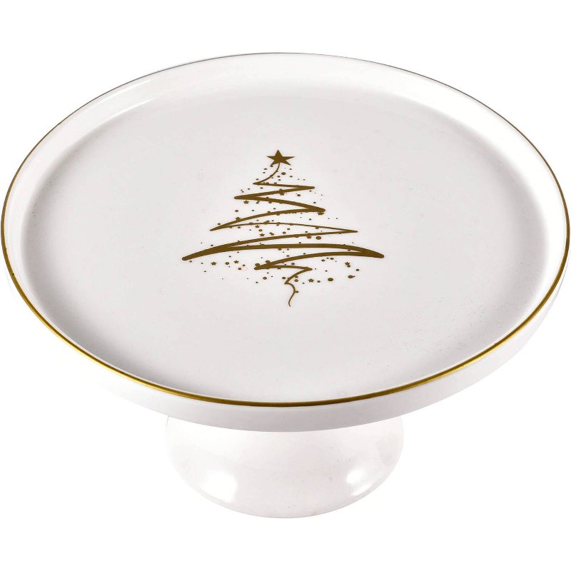 Prato Bolo Com Pé 21.5Cm Tree Dourado Kasa