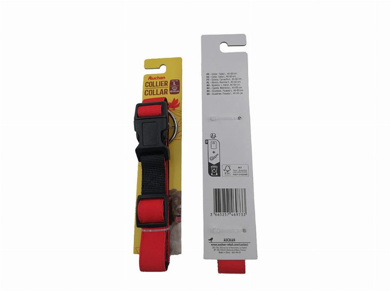 Coleira Poliester Auchan Vermelha 2.5Cmx40-60Cm