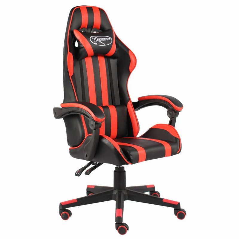 Hkh Cadeira Estilo Corrida Em Couro Artificial - Preto E - Vermelho