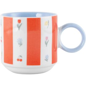 Caneca Com Pega 320 ml Riscas Laranja E Flores Kasa
