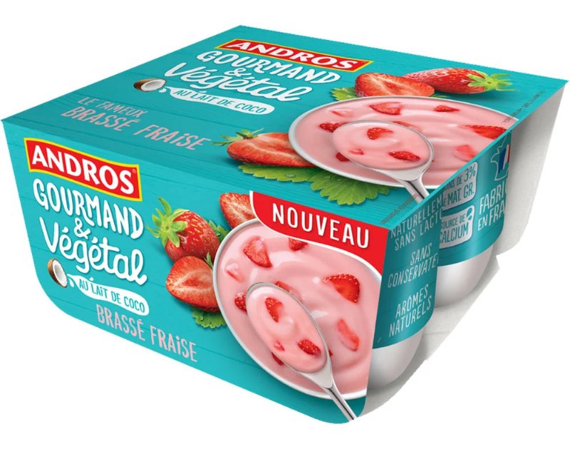 Cremoso Andros Leite De Côco Fermentado Com Morangos 4X100 g