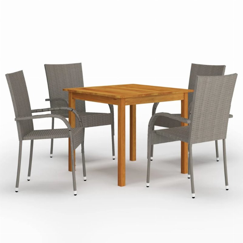 Hkh 5 Pcs Conjunto De Jantar Para Jardim - Cinzento