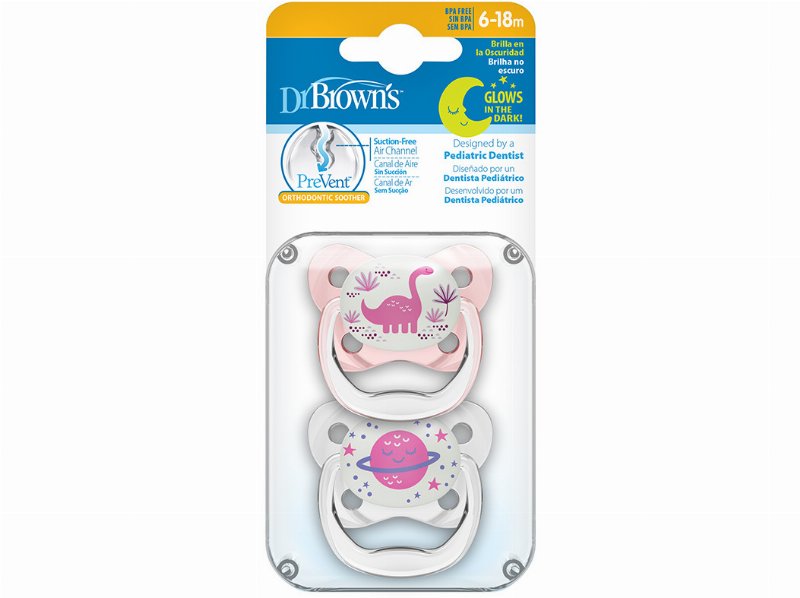 Chupeta Dr. Brown's Prevent Noite Rosa 6-18M 2Un