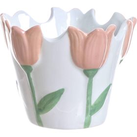 Jarra Branca Com Tulipas Rosa Kasa