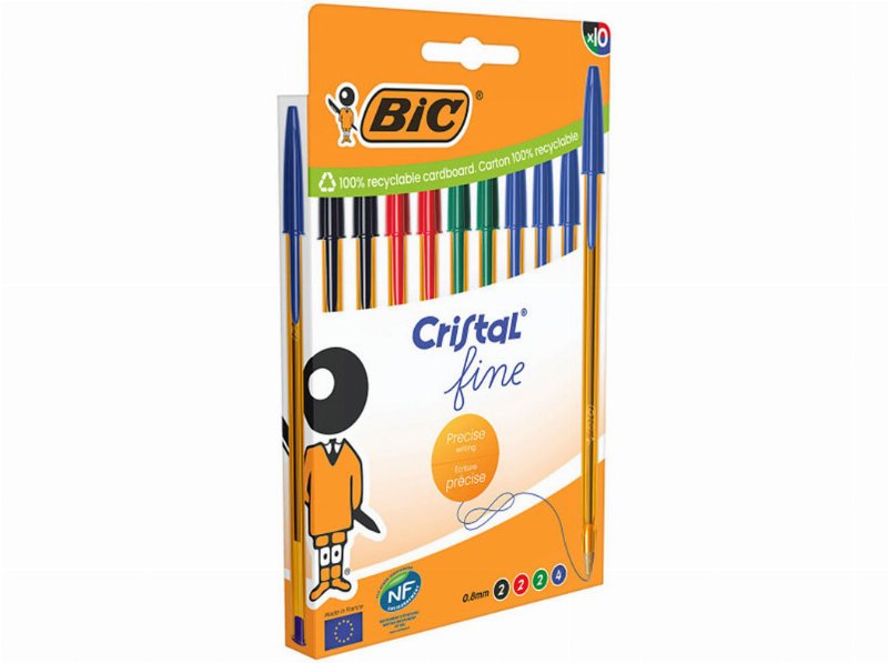 Esferográfica Cristal Fine Bic Sortido 10 Unidades