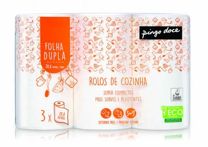 Rolo De Cozinha 2 Folhas Compacto 3=9 Rolos Pingo Doce 3Un