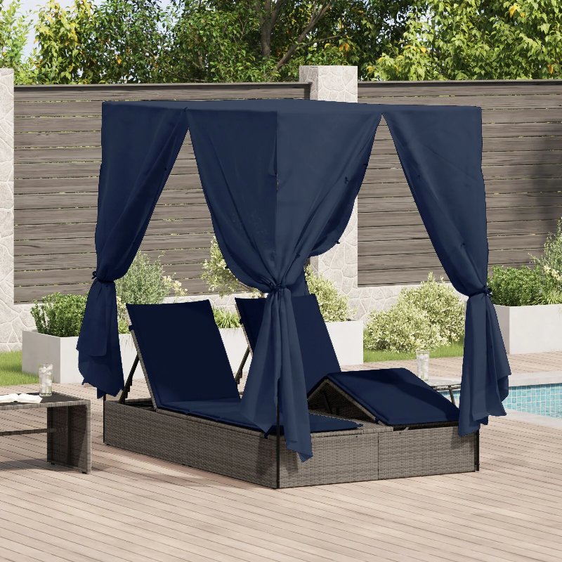 Hkh Cama Dupla De Sol Conjunto De 2 Cinza E Azul-Marinho Rattan - Cinzento