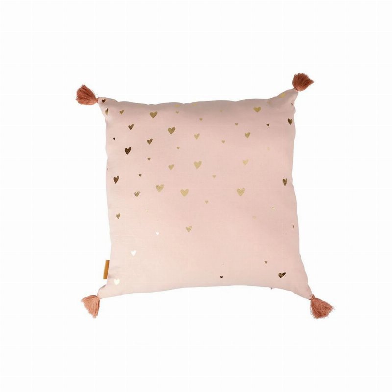 Hkh Almofada Rosa Corações Dourados Com Pompons